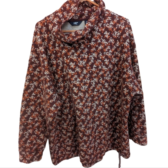 Lands' End🌷 Waffle Turtleneck Sweater in Red Floral Rare Sz 2X - Picture 6 of 7